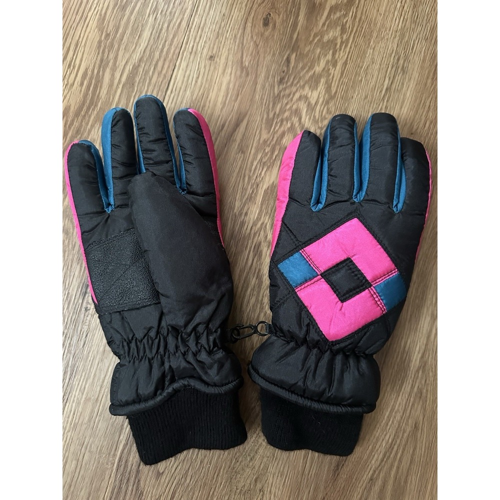 Vintage Retro 90s Fleece Lined Bright Colored Winter Ski Snow Gloves Women's L - Picture 2 of 5